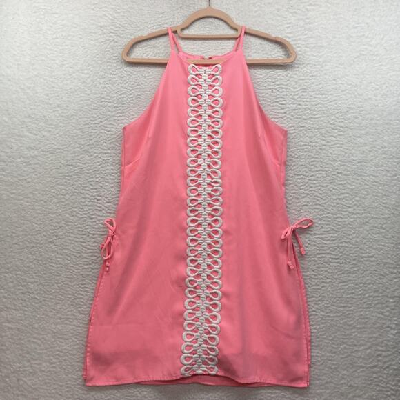 Lilly Pulitzer Pearl Romper Womens 8 Pink Shift Halter Soutache Trim Side Ties - Picture 1 of 13
